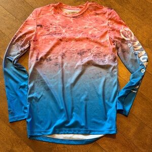 Magellan Outdoors Coral and Blue Gradient Boyfriend Fit Performance Top